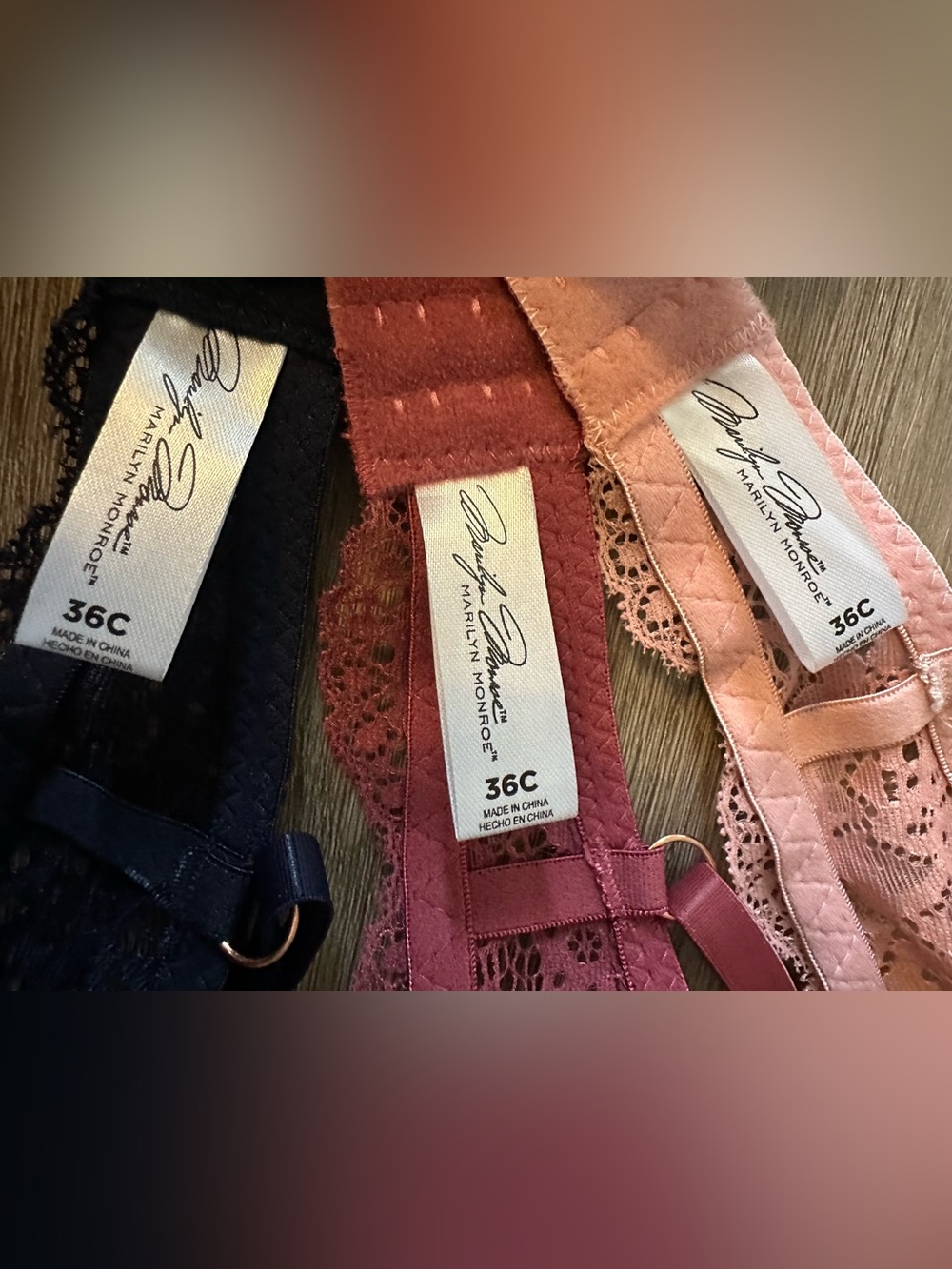 3 Marilyn Monroe Brand New Women’s Size 36C Lace Push-Up Bras - Pink, Rose, Navy - Picture 5 of 10